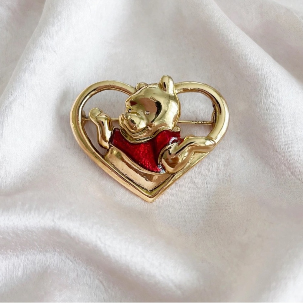 WINNIE THE POOH Heart Brooch “Signed” Disney